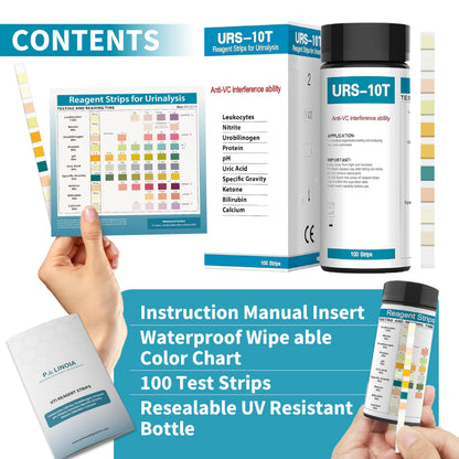 URS 10-in-1 Urine Test Strips – 10 Parameters for UTI, Ketosis, pH, Protein, 100 Count