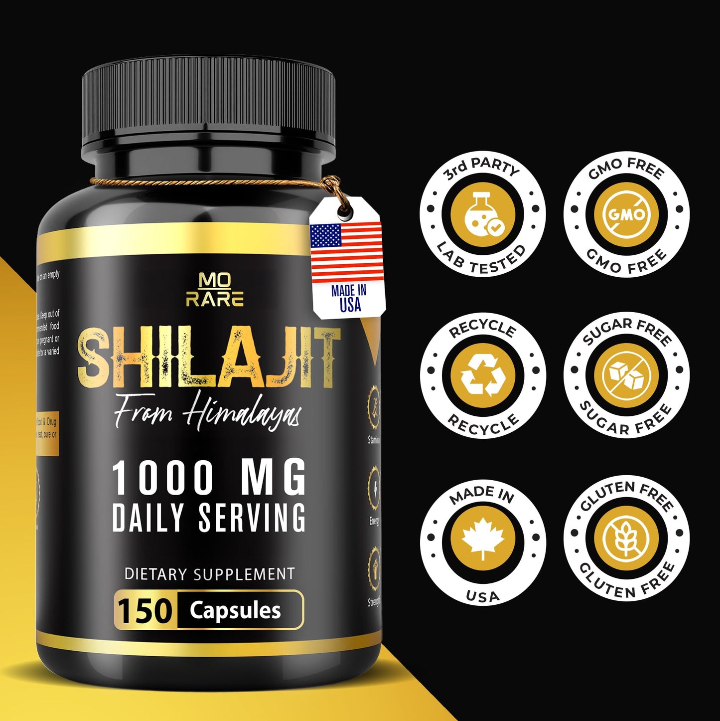 Premium Black Shilajit 750,000mg for Men & Women – 150 Capsules