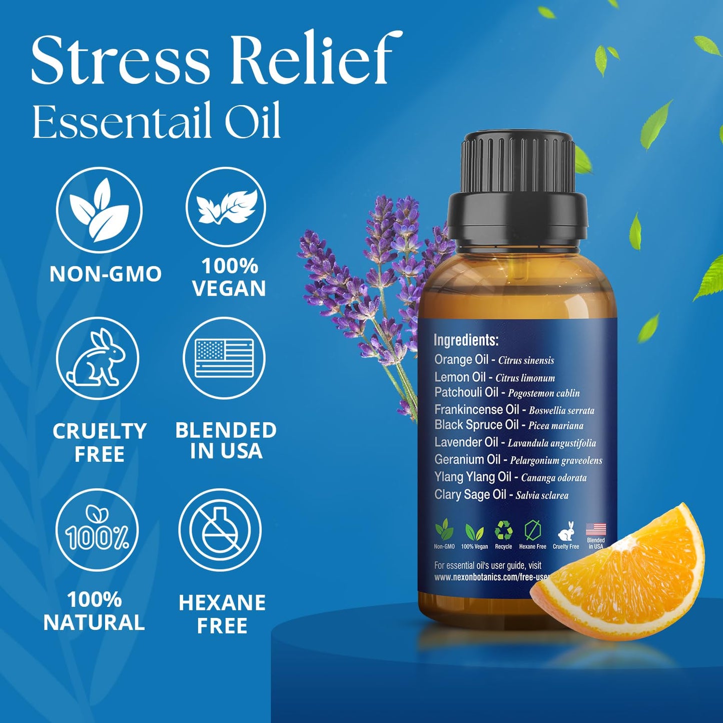 Stress Relief Essential Oil Blend 30 ml – Calm Diffuser Oil | Nexon Botanics