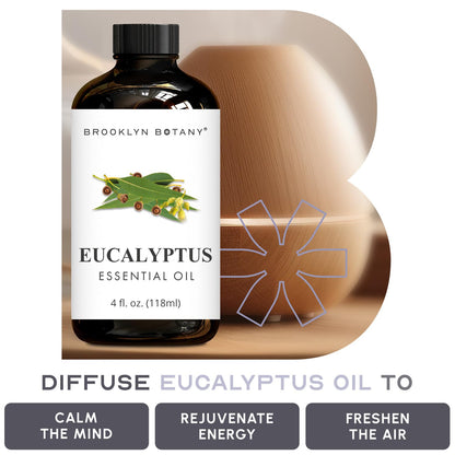 Brooklyn Botany Eucalyptus Essential Oil - 4 Fl Oz, 100% Pure & Natural, Premium Grade with Dropper