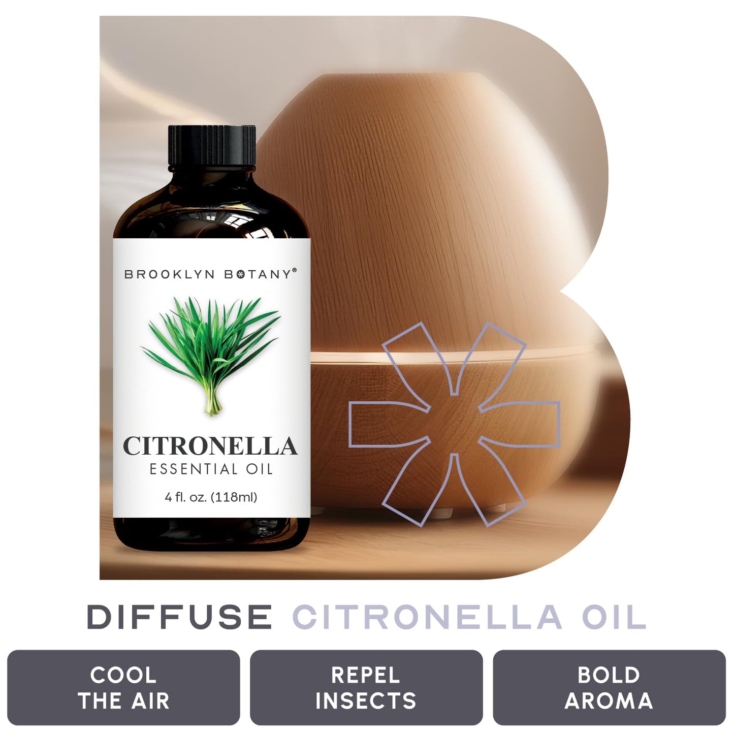 Brooklyn Botany Citronella Essential Oil - 4 oz Dropper, 100% Pure & Natural