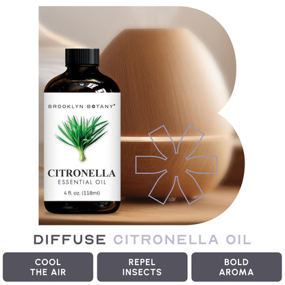Brooklyn Botany Citronella Essential Oil - 4 oz Dropper, 100% Pure & Natural