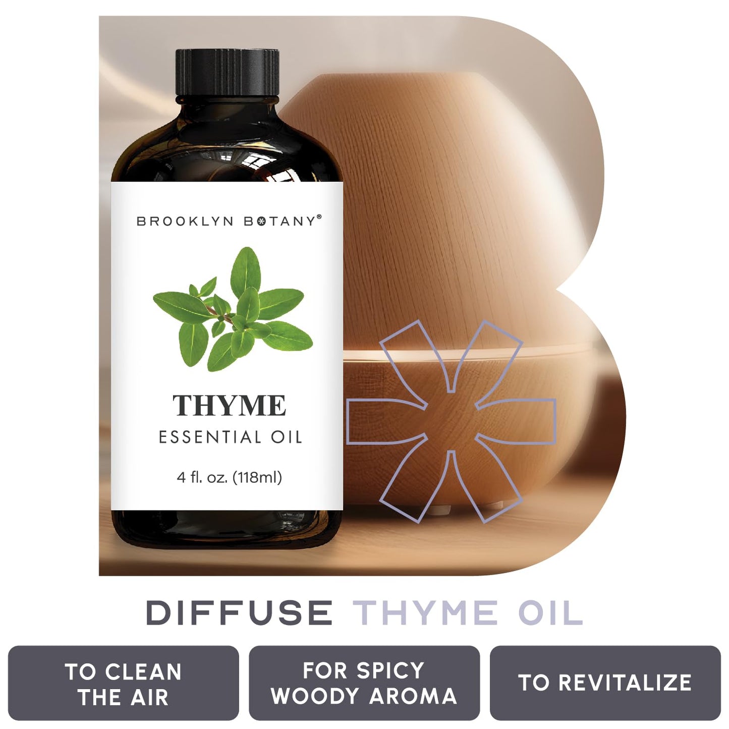 Brooklyn Botany Thyme Essential Oil – 4 Fl Oz | 100% Pure & Natural, Premium Grade