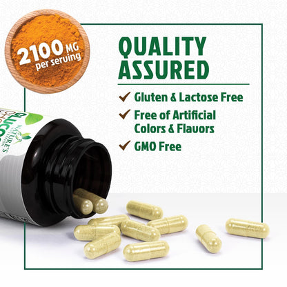 Glucosamine Chondroitin MSM 2100mg – 3x Strength Joint Support for Men & Women | Turmeric & Boswellia – 180 Capsules