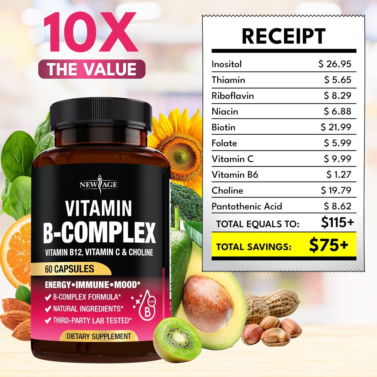 Vitamin B Complex for Men & Women – Made in USA – 120 Vegan Capsules
