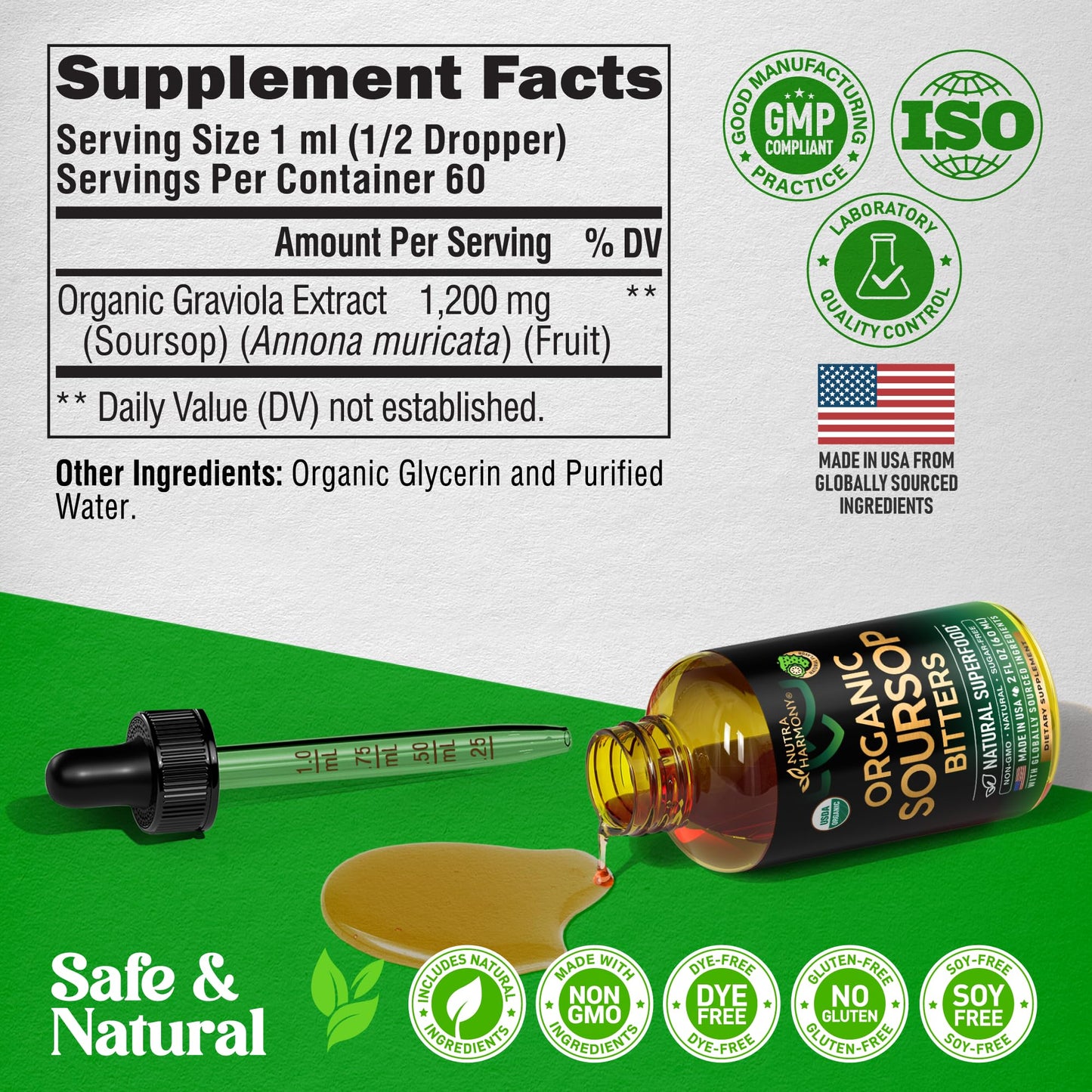 USDA Organic Graviola Soursop Bitters Liquid – Digestive Detox & Immune Support | 2 Fl Oz | Made in USA