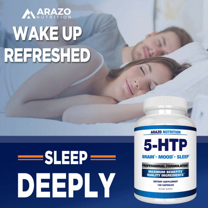 5-HTP 200 mg Plus Calcium – Mood & Sleep Support | 120 Capsules | Arazo Nutrition