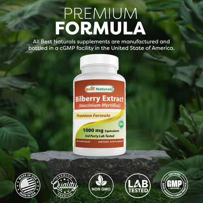 Best Naturals Bilberry Extract 1000mg Capsule (Non-GMO) Supports Healthy Vision, 90 Count