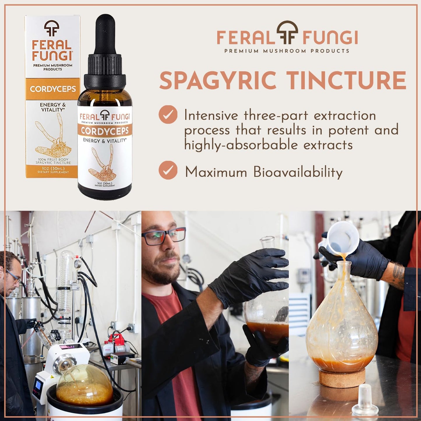 Feral Fungi Cordyceps Tincture – 100% Pure Mushroom Extract (USA Grown) 1 oz