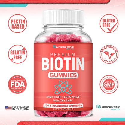 Biotin Gummies for Hair Growth - Max Strength 10000mcg | Vegan & Non-GMO