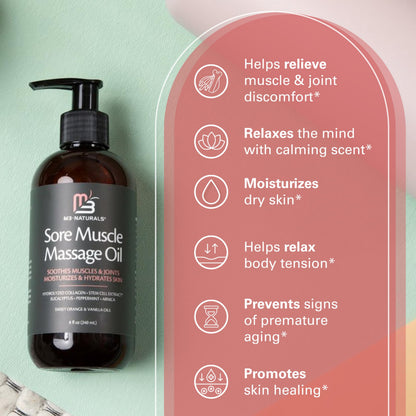 Arnica Sore Muscle Massage Oil with Collagen, Stem Cells & Menthol – Anti-Cellulite, Full-Body, 8 oz | M3 Naturals