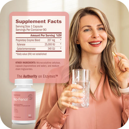 Houston Enzymes No-Fenol - Digestive Enzyme Supplement for Polyphenols & Fruit & Vegetable Fibers - 90 Capsules