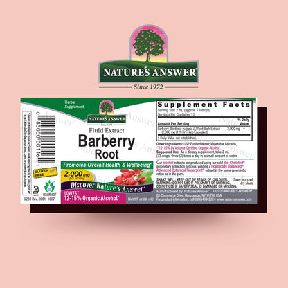 Nature's Answer Barberries Organic Barberry Root Tincture (1 oz) – Berberine, Low Alcohol, Gluten Free