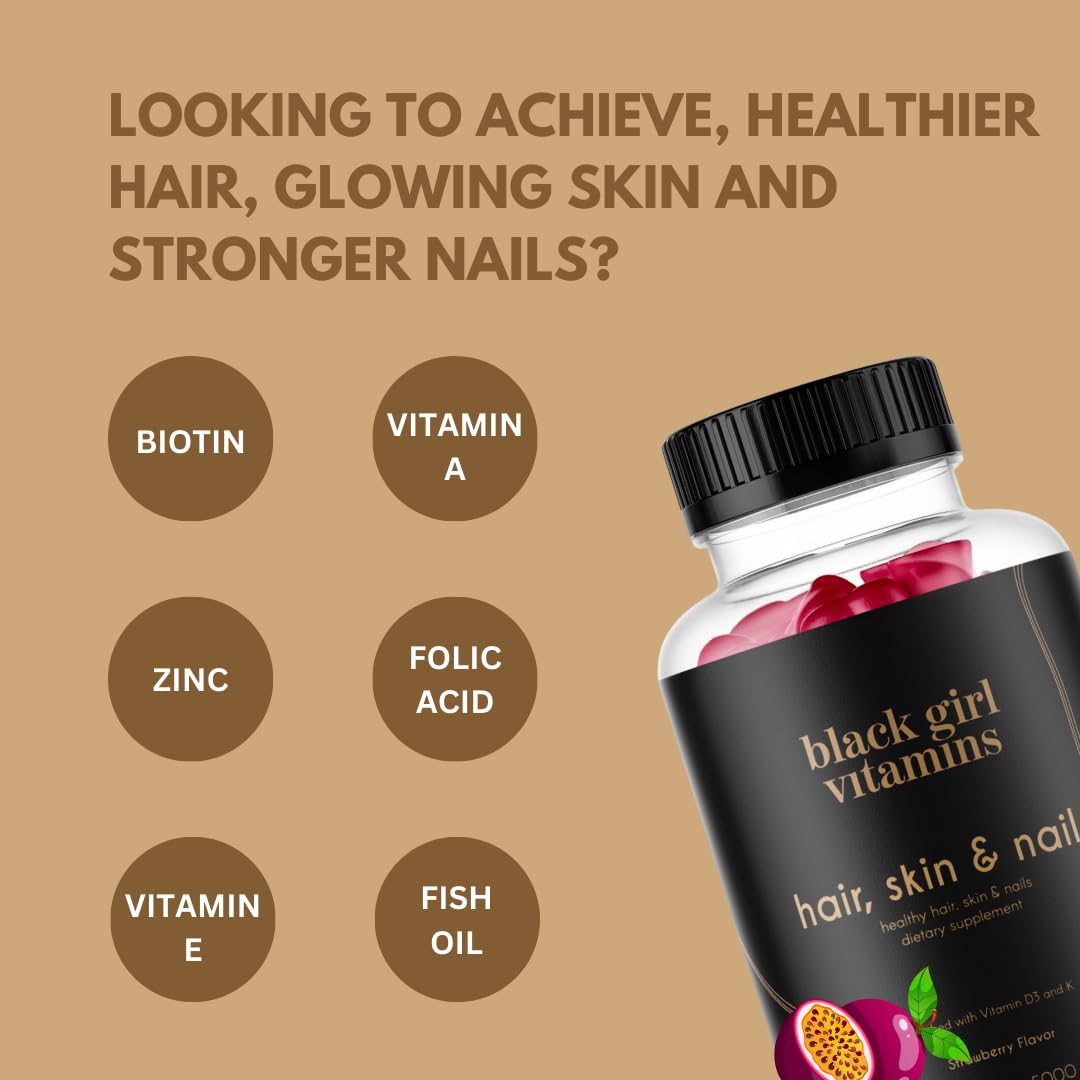 Black Girl Vitamins Gummies – Hair, Skin & Nails (Biotin 6000 mcg) – USA Made