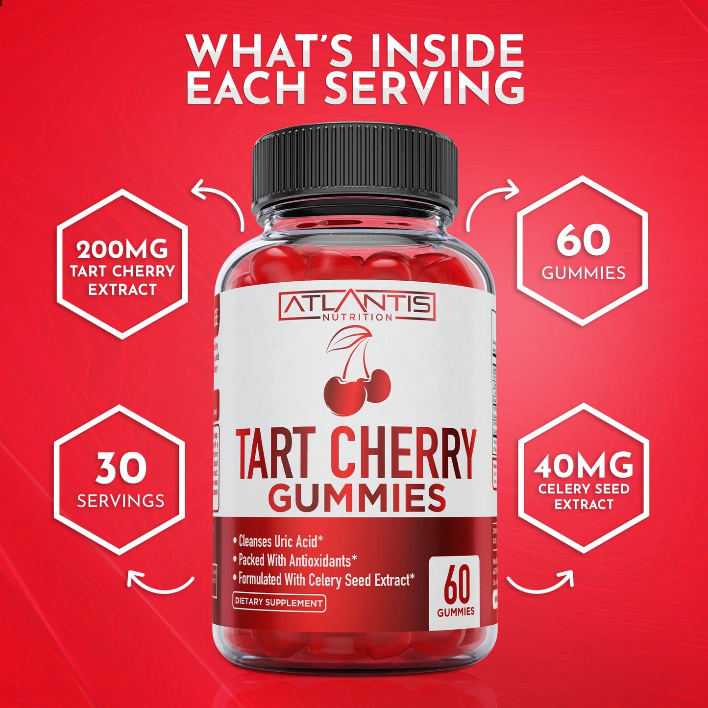 Atlantis Tart Cherry Gummies with Celery Seed Extract - Uric Acid Cleanse & Gout Relief