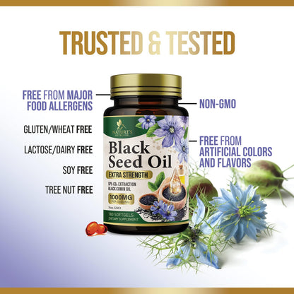 Black Seed Oil Softgels 1000mg | Nigella Sativa (Black Cumin) | Made in USA