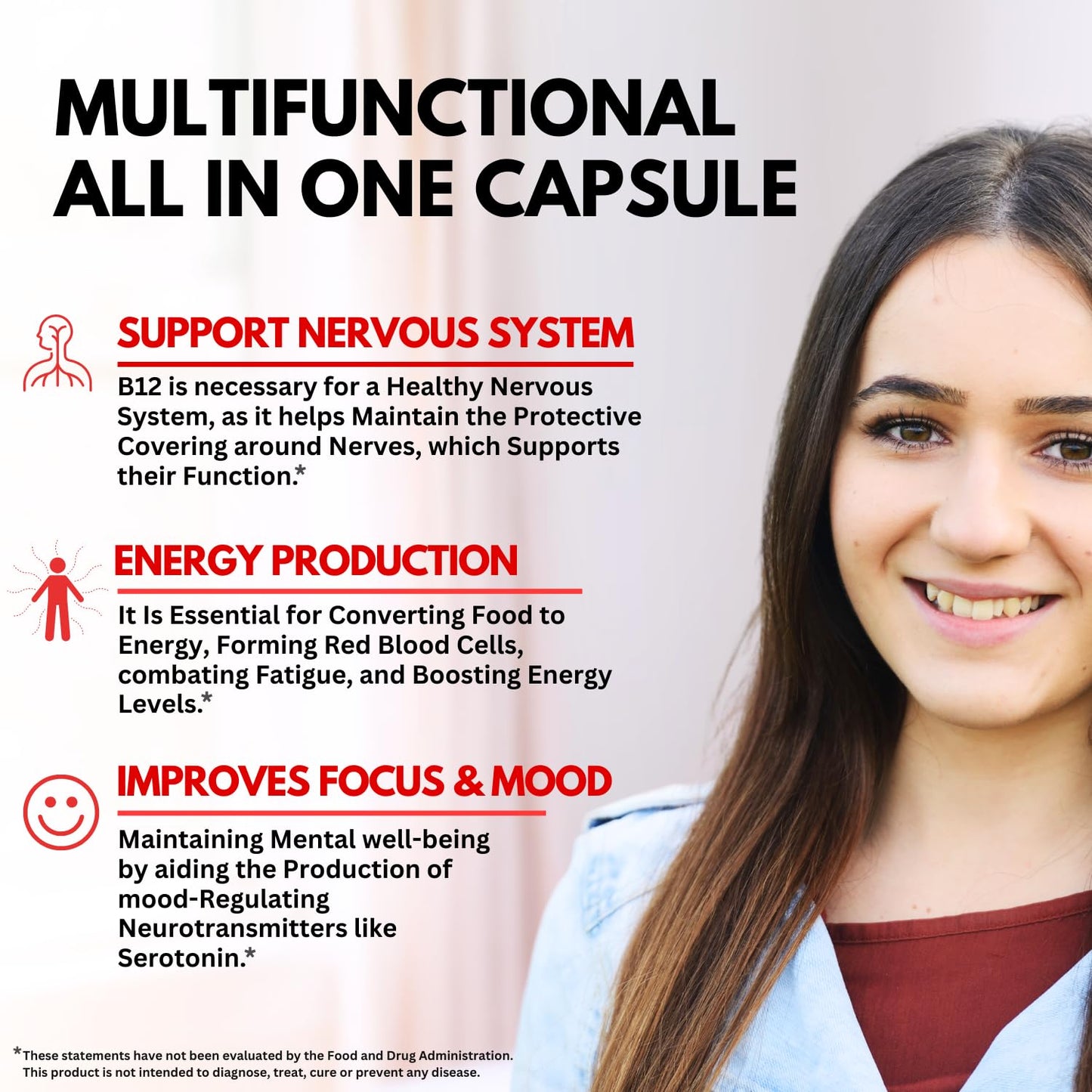 B12 25,000 mcg Complex with Hyaluronic Acid, Collagen & Folate – 60 Caps | USA Made