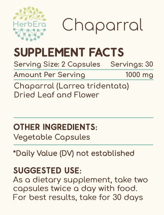 HerbEra Chaparral 60 Capsules – 500 mg | Larrea tridentata Dried Leaf & Flower