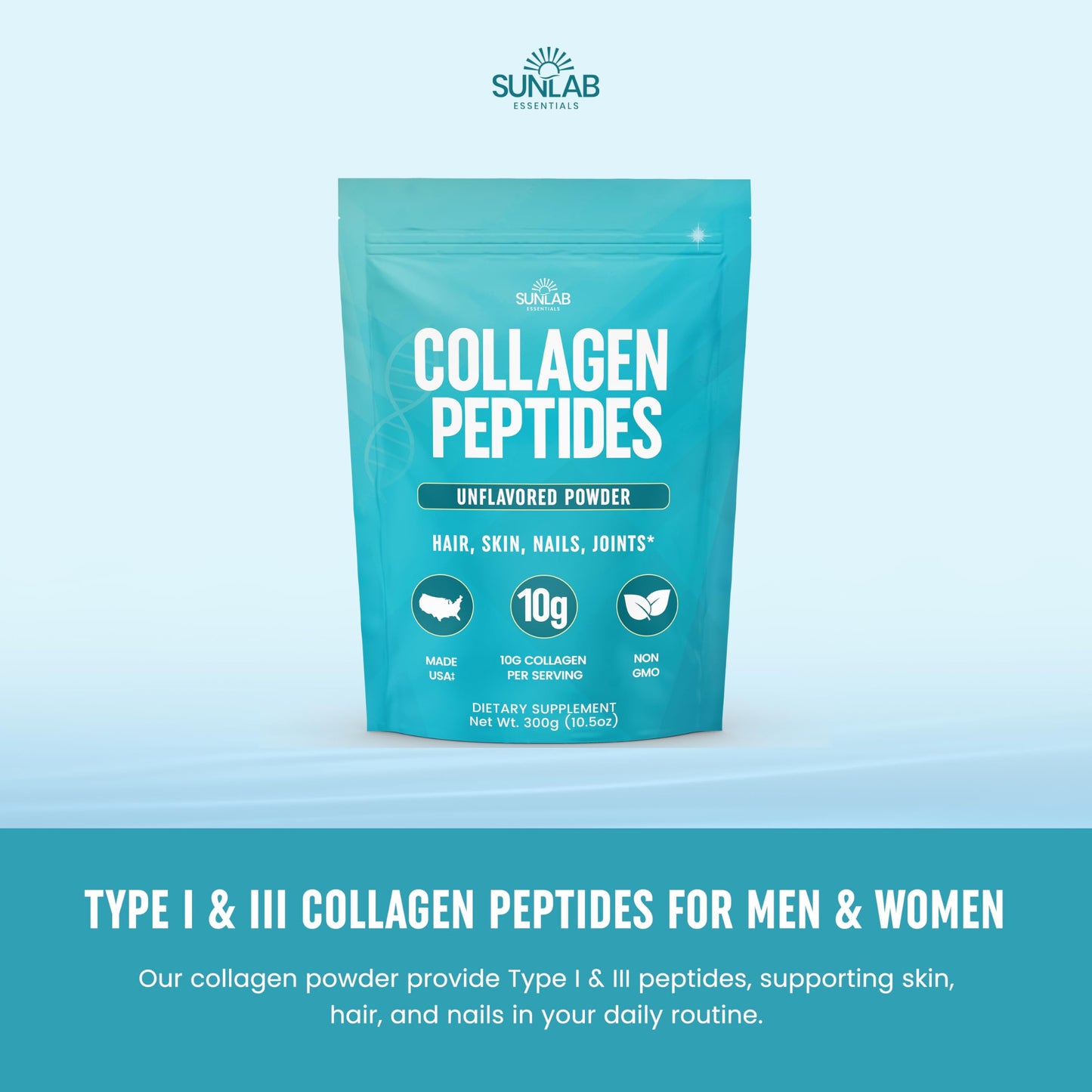 Collagen Peptides Powder – Hydrolyzed Bovine Type I & III – Unflavored – USA Made