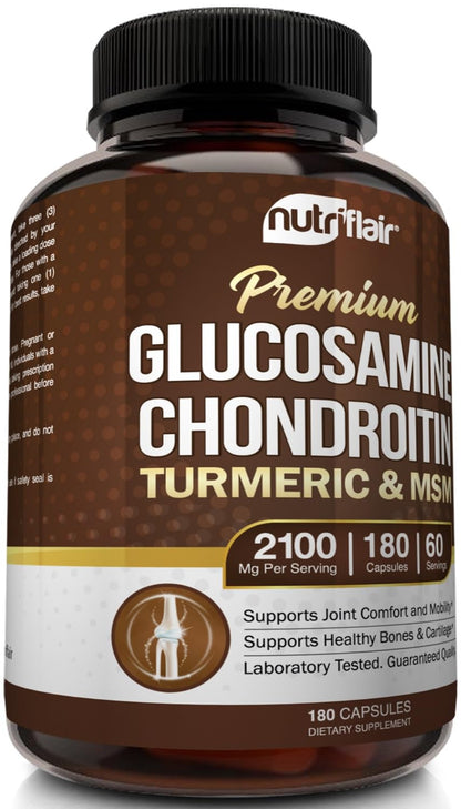 NutriFlair Glucosamine Chondroitin Turmeric MSM Boswellia – 180 Capsules | Joint Comfort