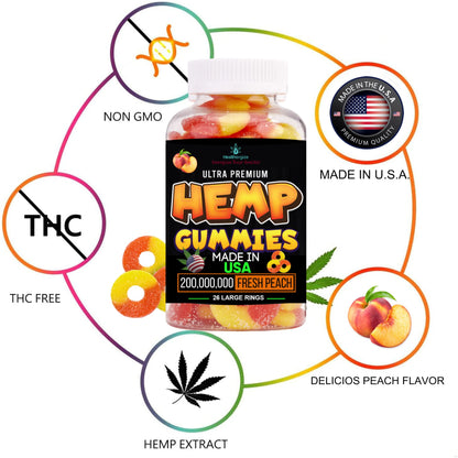 2Pack Hemp Gummies – Premium Hemp Oil Peach Ring (Made in USA)