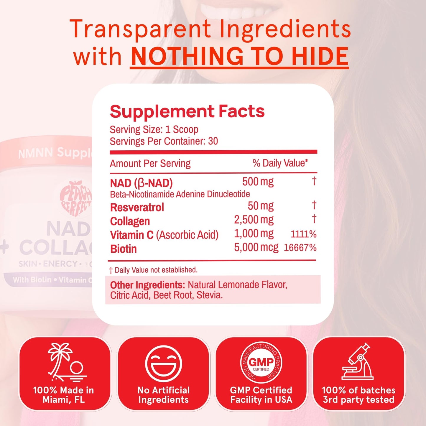 NAD Supplements for Women – Liposomal NAD+ Collagen Powder 500mg | Pink Lemonade