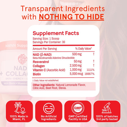 NAD Supplements for Women – Liposomal NAD+ Collagen Powder 500mg | Pink Lemonade