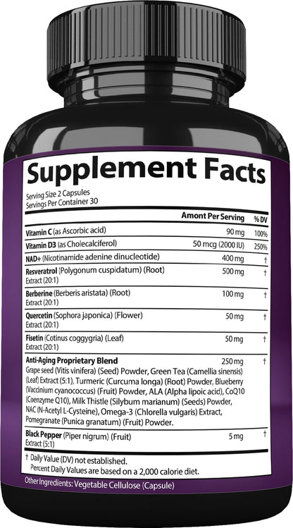 NAD Resveratrol Liposomal NAD+ Booster with Berberine & Quercetin | USA