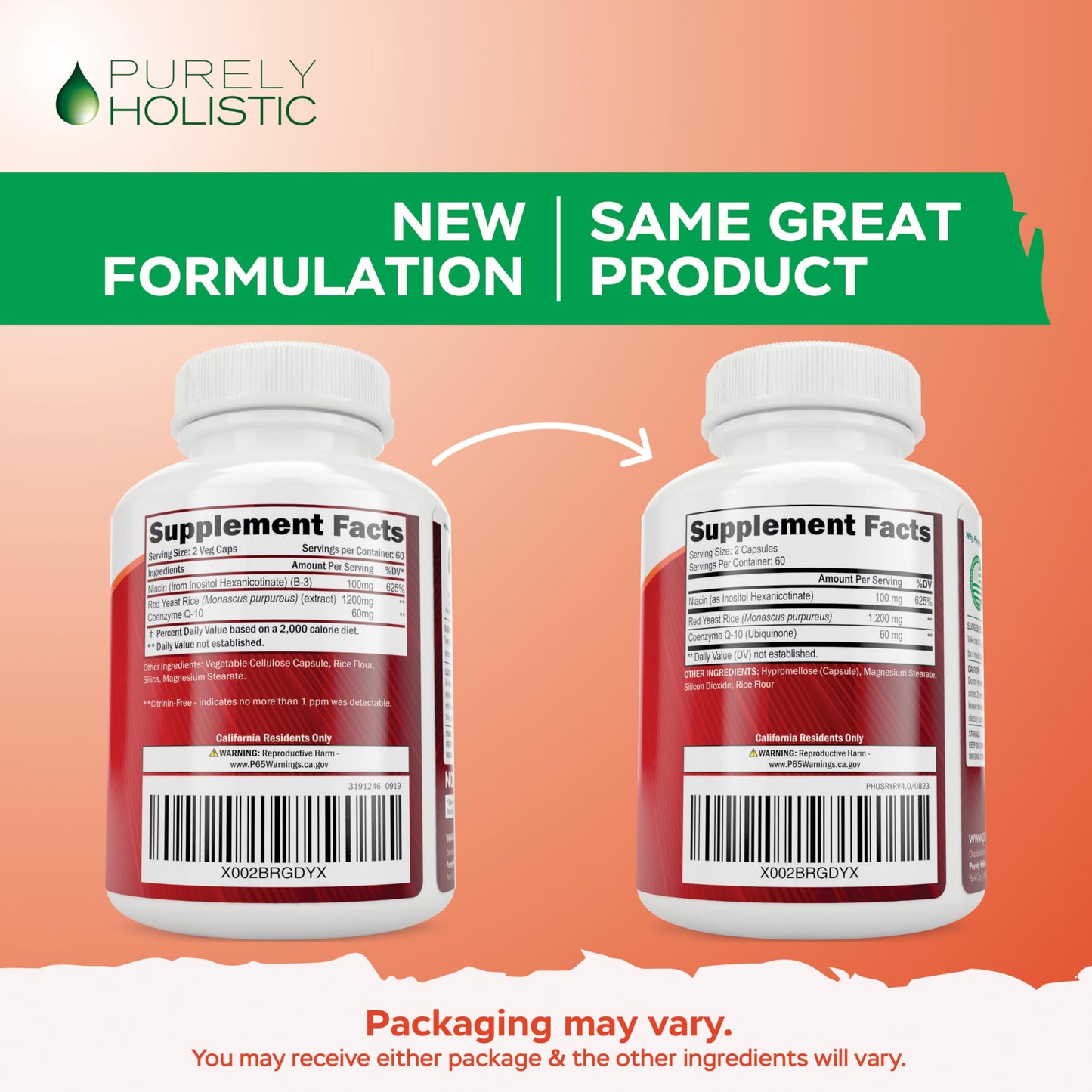 Red Yeast Rice 1200mg with CoQ10 & Niacin – 120 Vegetarian Capsules | Healthy Heart Formula