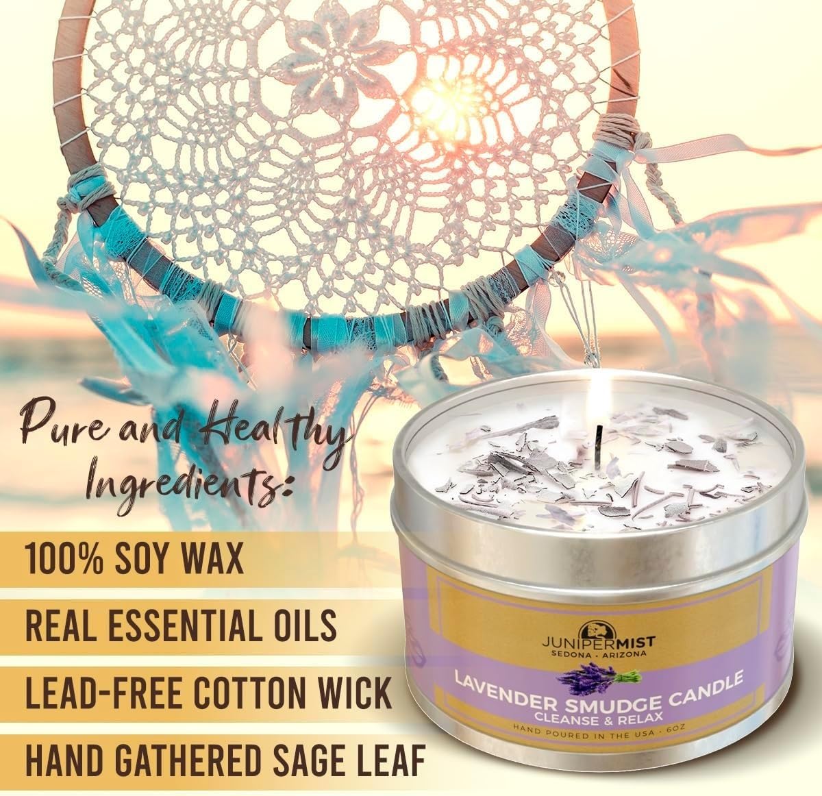 Lavender Sage Smudge Candle (6oz) - Energy Cleansing, Protection, USA Made
