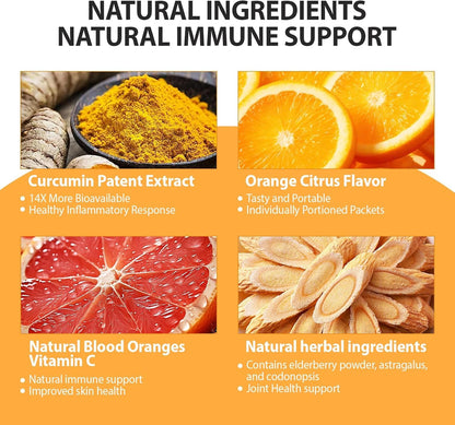 PureBotan Turmeric Curcumin Drink Powder | Orange Immunity Shots with Vitamin C
