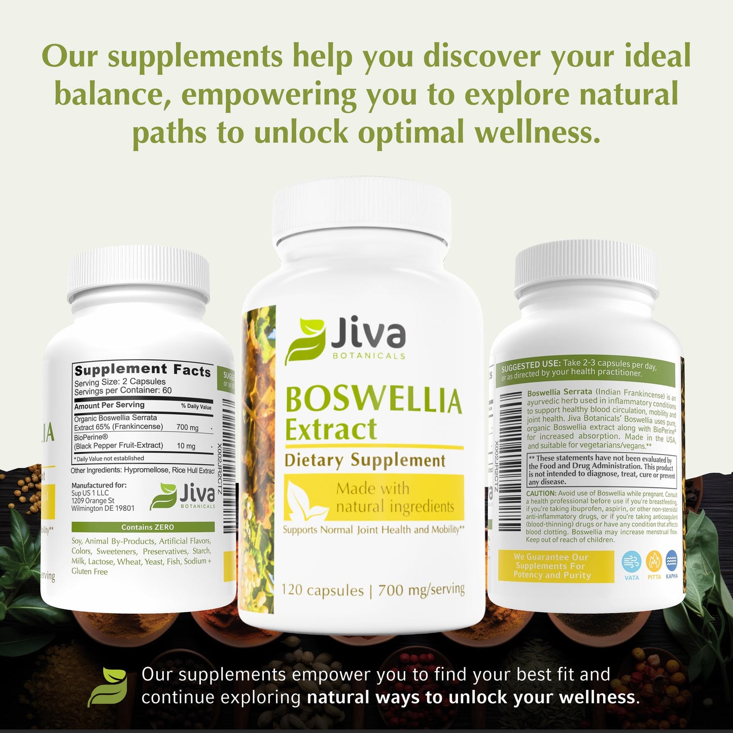 Jiva Botanicals Boswellia Extract Capsules 700mg per Serving – Joint Health Support with Black Pepper (BioPerine) – 120 Vegan Capsules