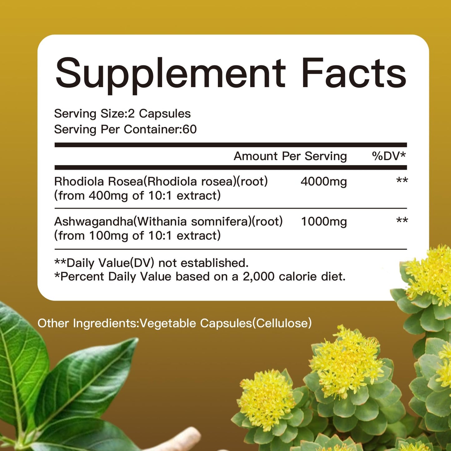 4000MG Rhodiola Rosea with Ashwagandha – Organic Adaptogen for Clarity & Vitality | 120 Capsules