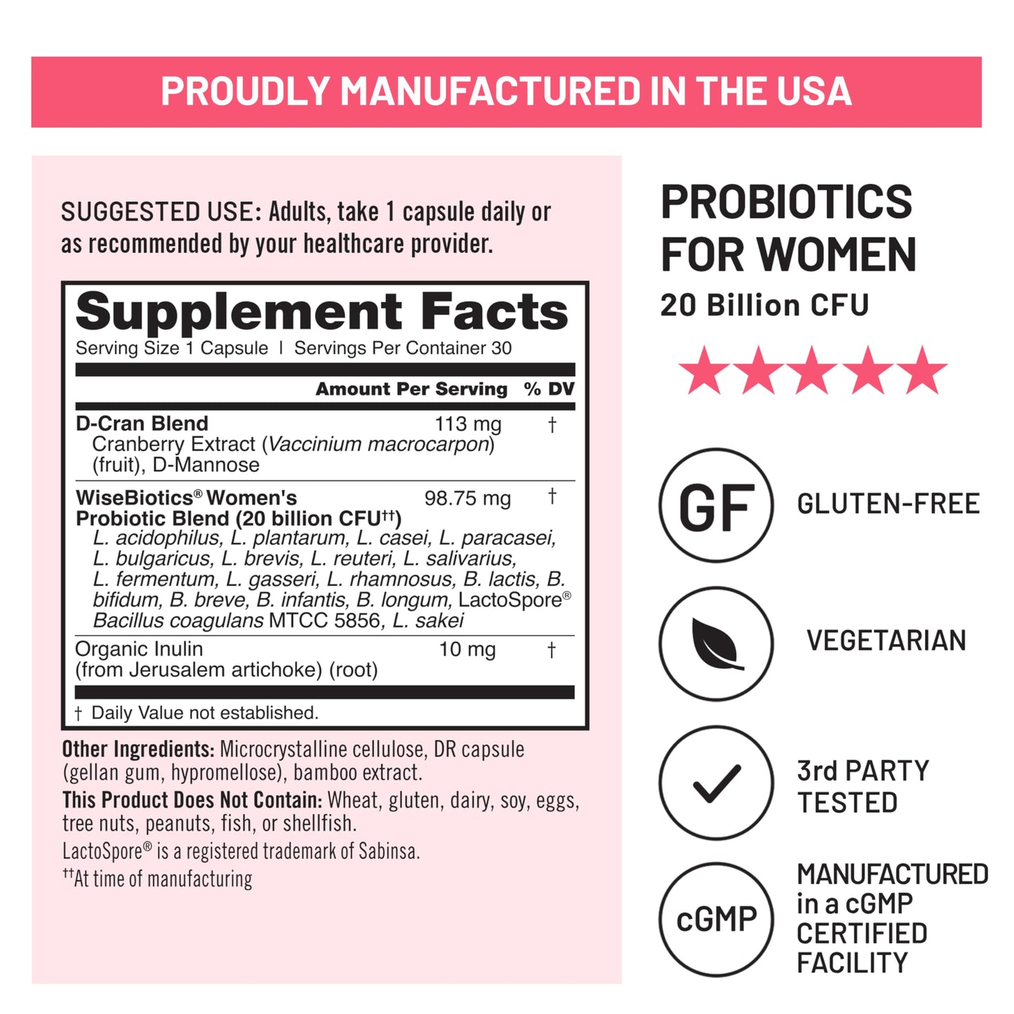 NatureWise Probiotics for Women + Organic Prebiotics, D-Mannose & Cranberry – Vaginal pH Balance, Digestive & Urinary Health | 18 Strains, 20 Billion CFU, 60 Capsules (60-Day Supply)