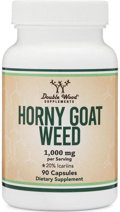 Horny Goat Weed for Men and Women - Max Strength Epimedium 20% Icariins, 1,000mg per Serving, 90 Capsules | Double Wood
