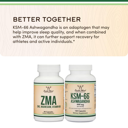 ZMA Supplement for Men and Women (Over 100% Daily Value of Zinc, Magnesium Aspartate, Vitamin B6) 501mg, 90 Capsules for Restfulness and Active Lifestyle Support by Double Wood Supplements