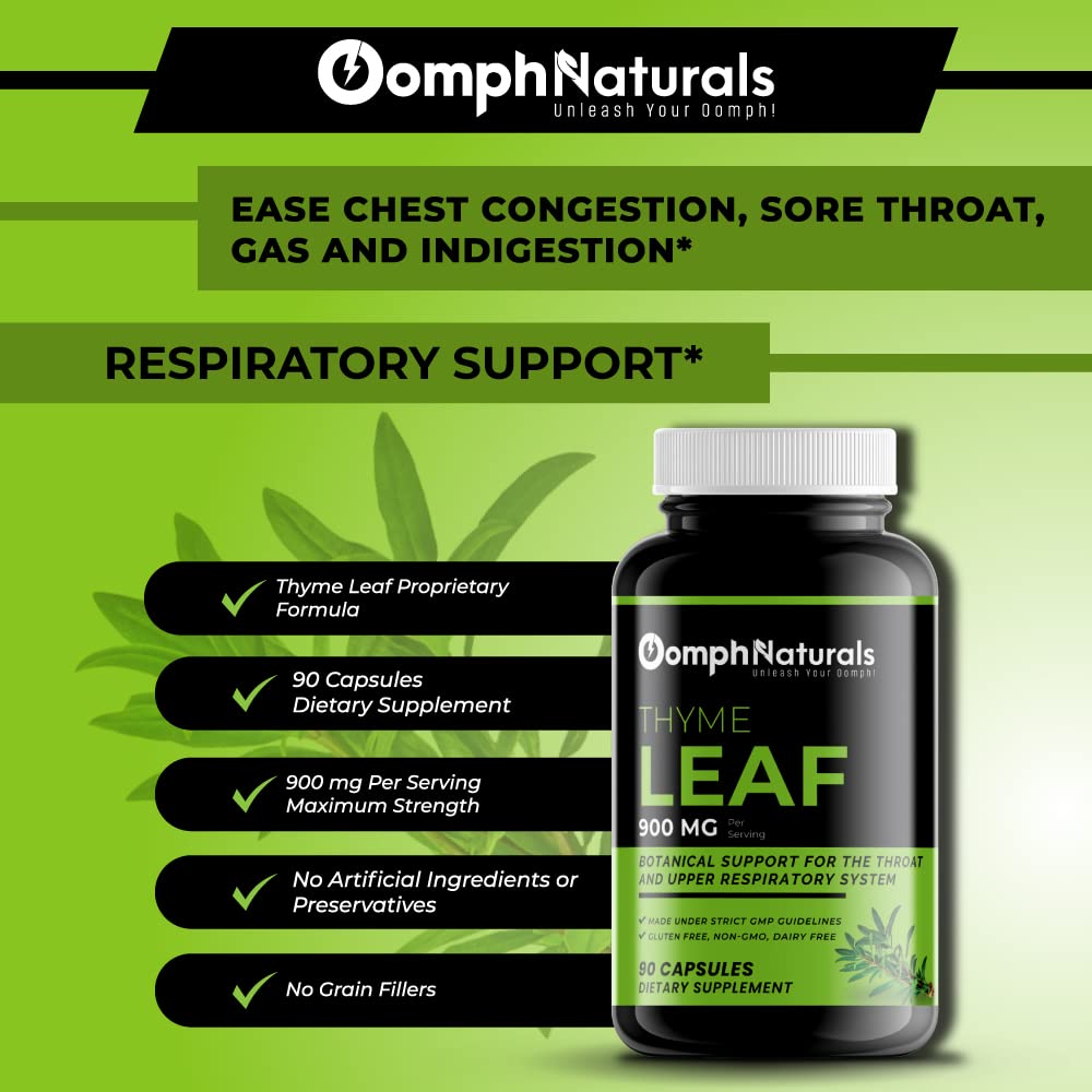 Oomph Naturals Thyme Leaf 900mg – 90 Capsules | Thymus Vulgaris Extract • Respiratory Support • Non-GMO • Gluten Free