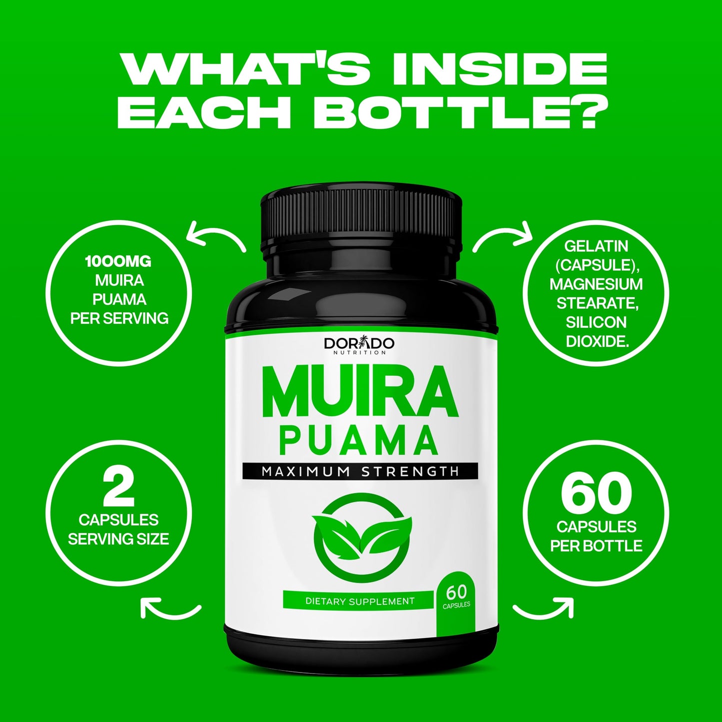 Muira Puama Root Extract 1000mg - 60 Capsules - USA Made, Non-GMO, Gluten Free