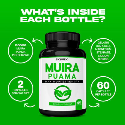 Muira Puama Root Extract 1000mg - 60 Capsules - USA Made, Non-GMO, Gluten Free