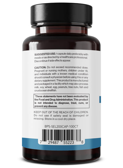 Better Place Selenium 200mcg | 100 Vegetarian Capsules | Immune Support & Thyroid Health