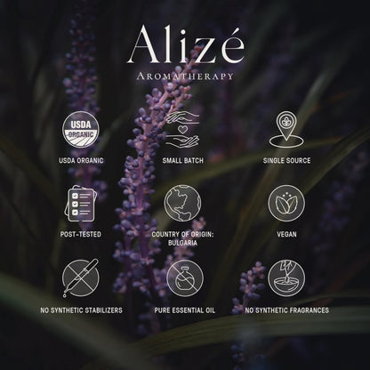 Alizé Aromatherapy Lavender Essential Oil – 100% Organic, USDA Certified (10ml)