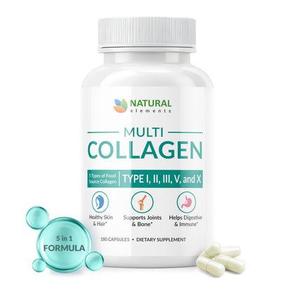 Multi Collagen 180 Capsules – Type I II III IV V X – 2025mg per Serving
