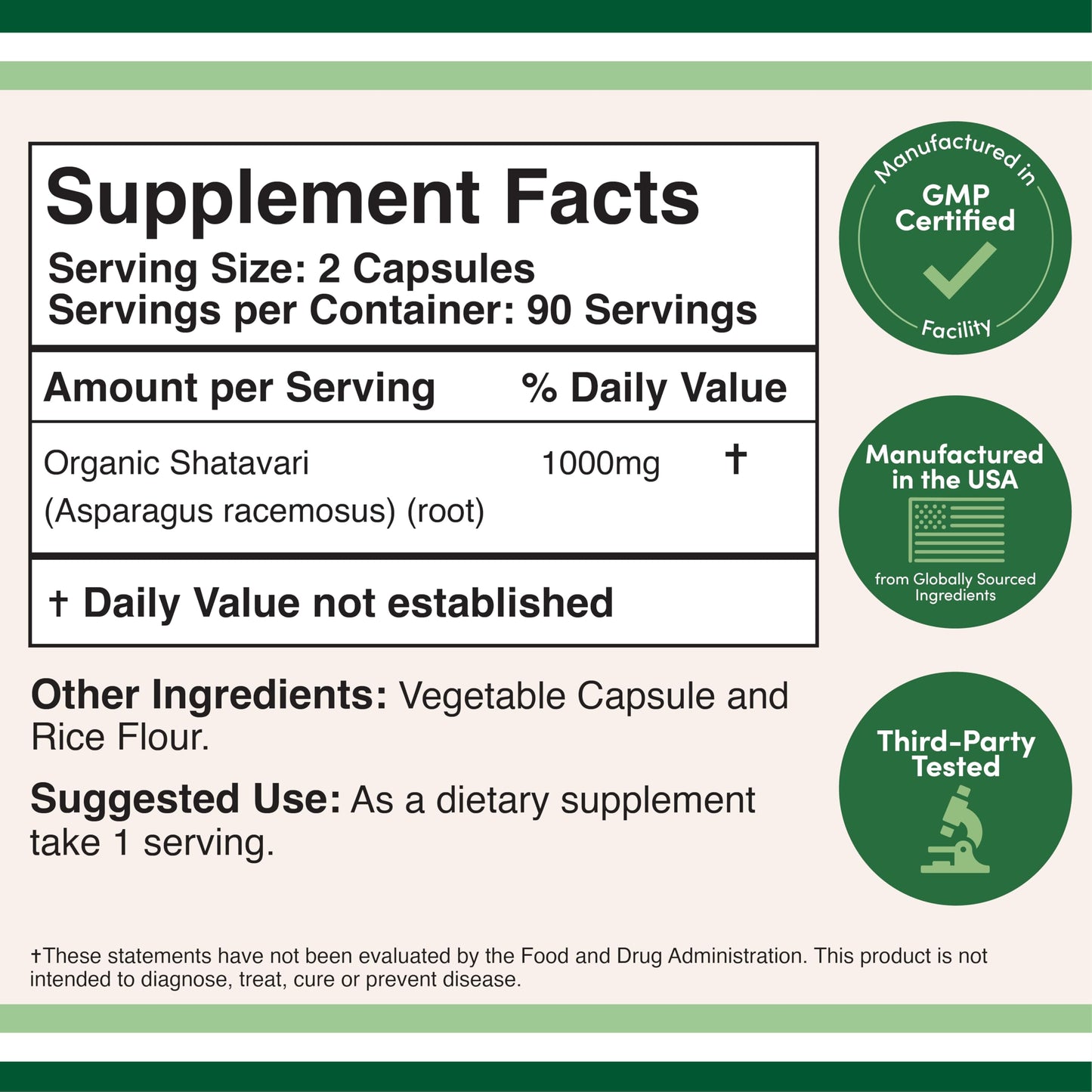 Organic Shatavari Capsules - 1000mg per Serving, 90 Day Supply | Double Wood
