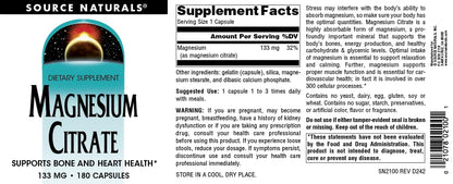 Source Naturals Magnesium Citrate 133 mg – 180 Capsules | Supports Bone & Heart Health