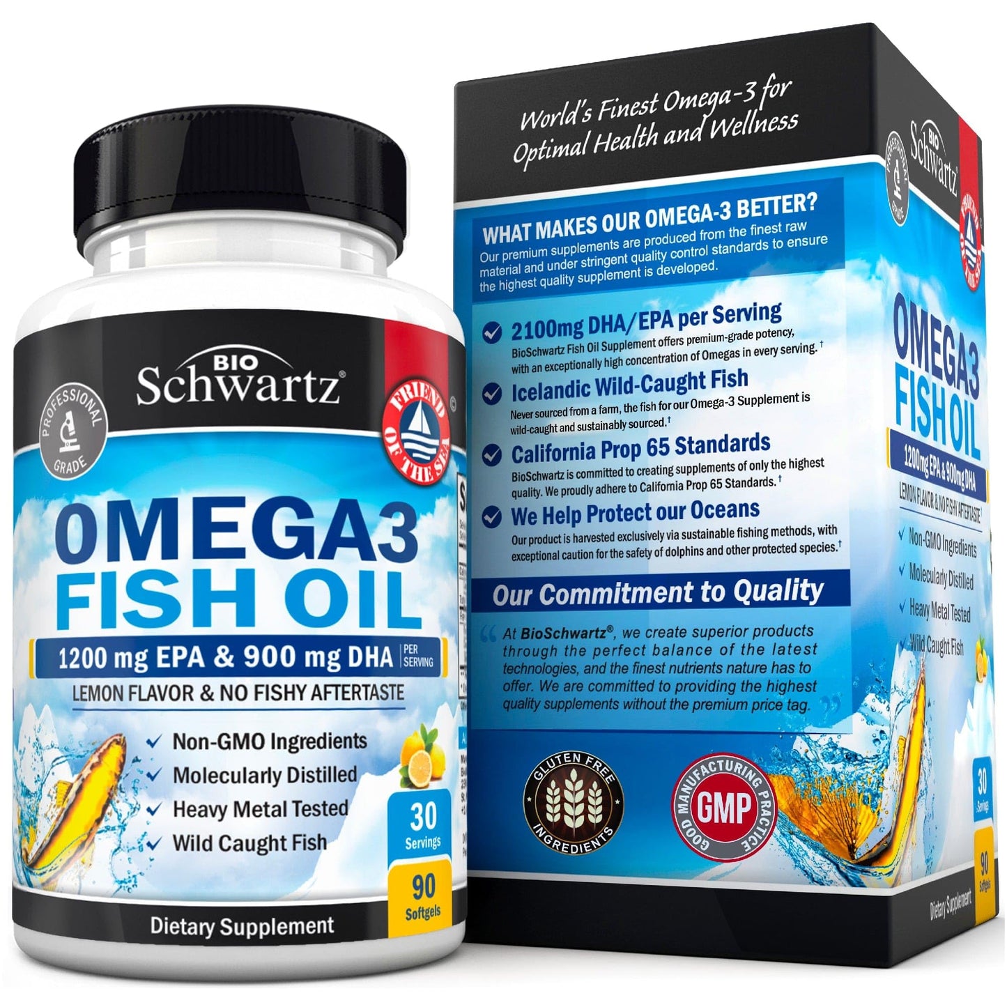 Triple Strength Omega-3 Fish Oil 2250mg EPA/DHA – Icelandic Burpless Lemon, 90 Softgels