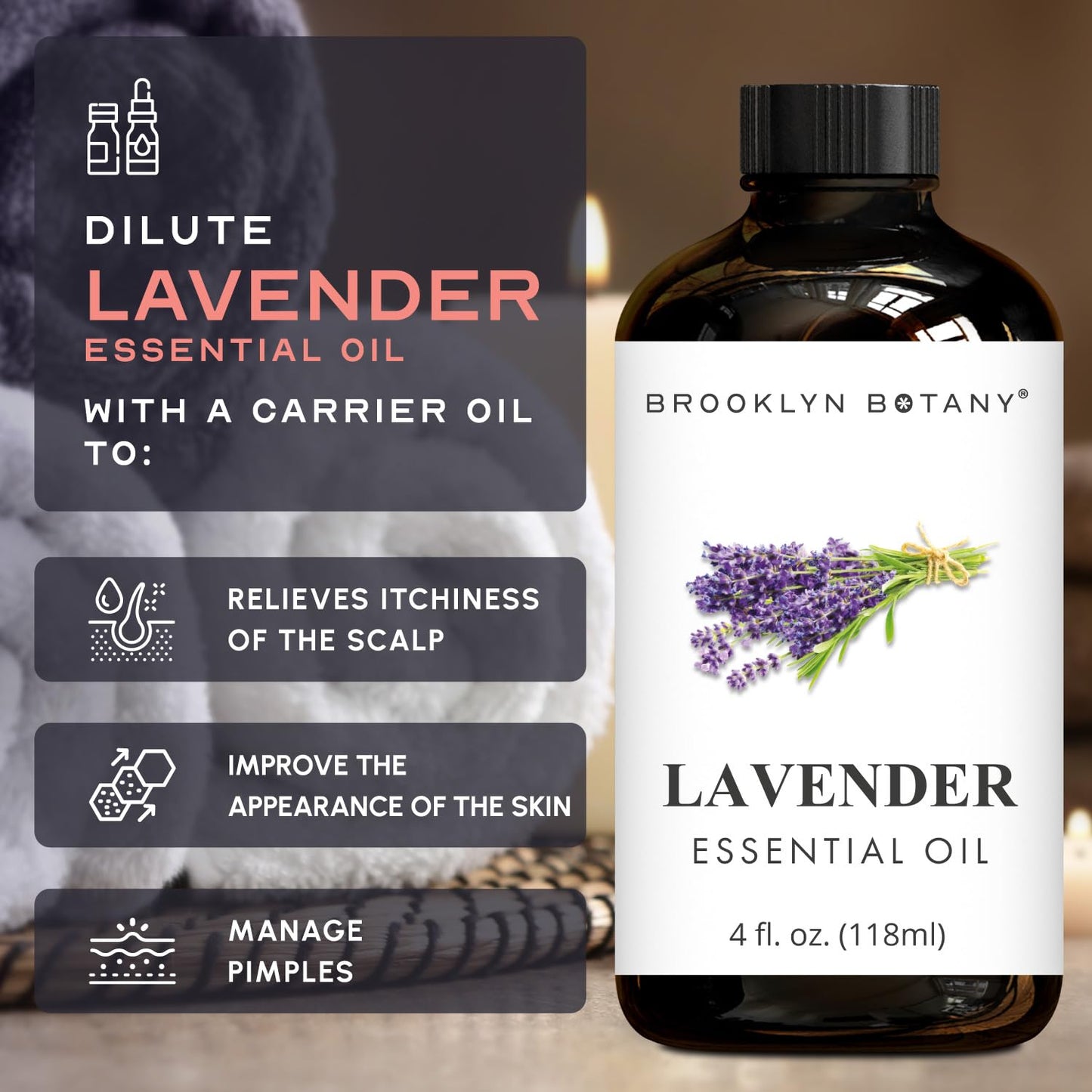Brooklyn Botany Lavender Essential Oil – 4oz, 100% Pure & Natural, Premium Grade with Dropper