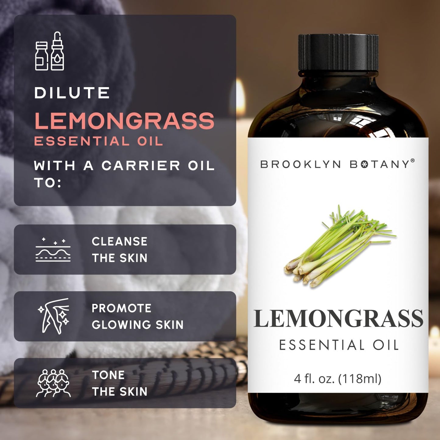 Brooklyn Botany Lemongrass Essential Oil - 4 oz | Pure & Natural, Premium Grade