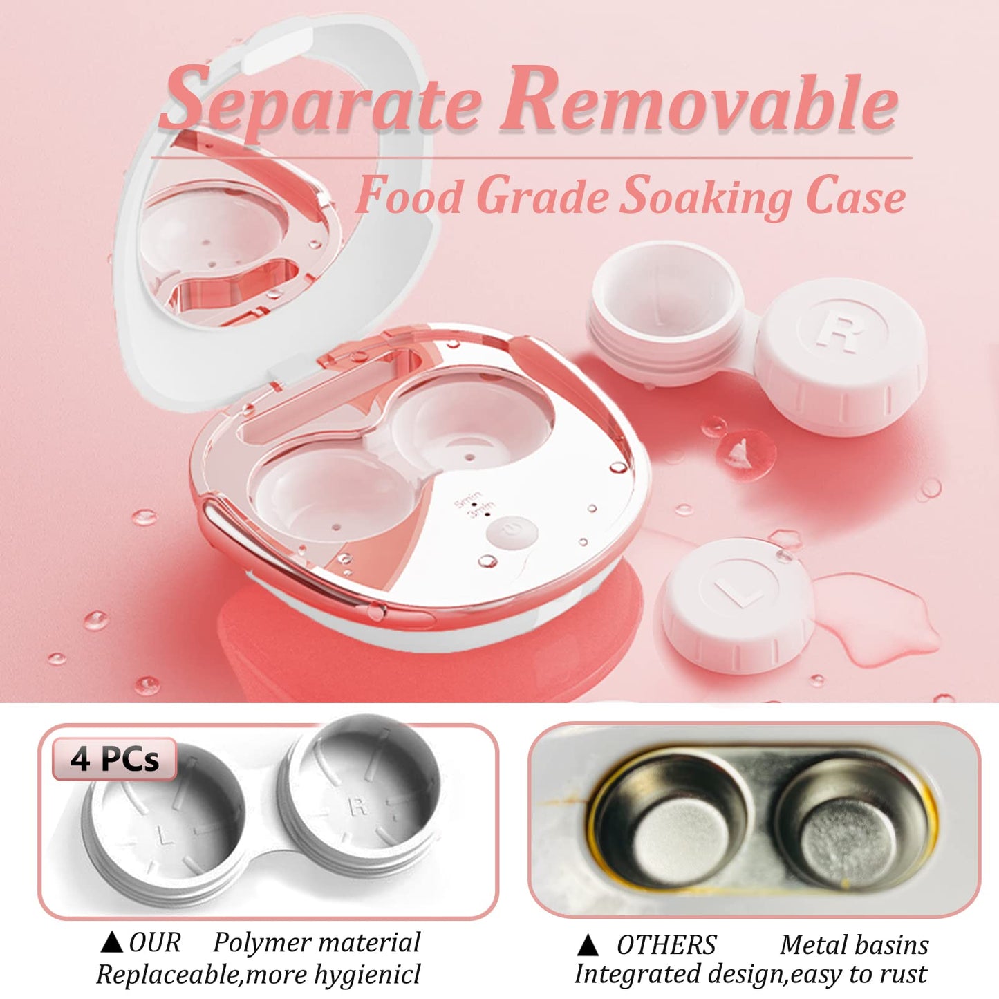 Portable Ultrasonic Contact Lens Cleaner with USB Charger & Soak Case Kit (White)