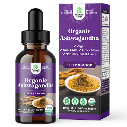 USDA Organic Ashwagandha Liquid Drops - Stress & Mood Support (Alcohol-Free, 30 ml)