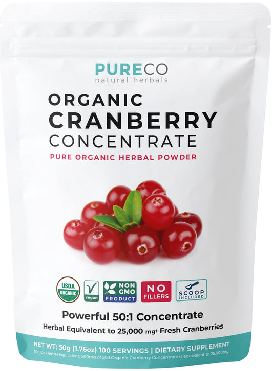 USDA Organic Cranberry Concentrate Powder (50:1) 500mg - 25,000mg Fresh Cranberries Equivalent | Kidney & Urinary Health | Women Supplement | 100 Servings BritishVita | Premium UK Vitamins & Wellness Supplements